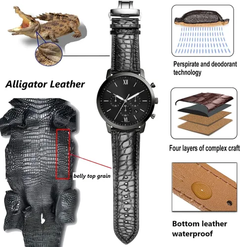 Vista 4 de Moran - Correa con estampado de cocodrilo y de cuero vacuno, para reloj de pulsera de 18mm a 24mm, para mujer y hombre
