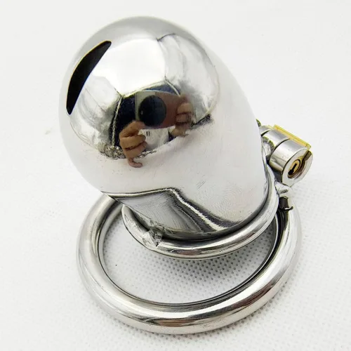 Vista 5 de Jaula de castidad de metal de acero inoxidable, dispositivo de castidad masculina, jaula de polla, juguetes sexuales para hombres con bloqueo