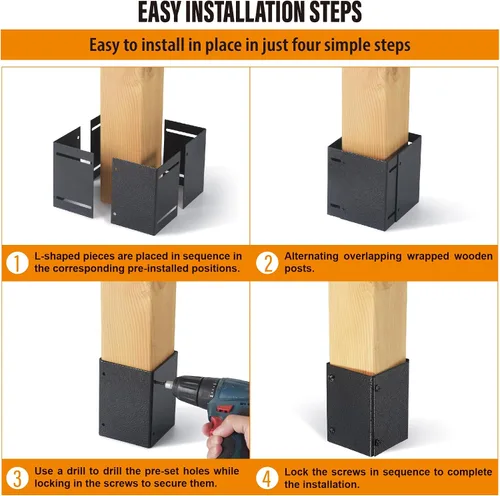 Vista 4 de Protector de poste ajustable de acero inoxidable (rango de 3.3 a 6 pulgadas), protege los buzones y vallas de madera de la cortadora de césped
