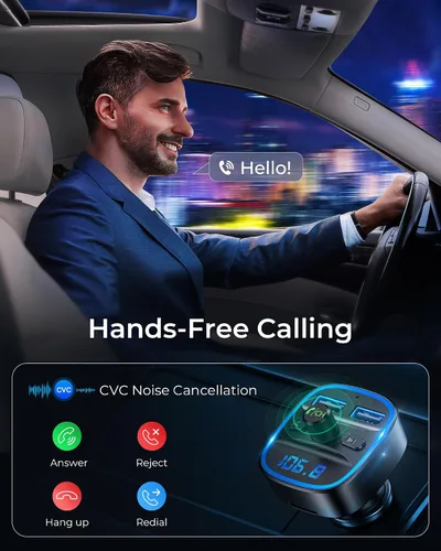 Vista 6 de LENCENT Transmisor FM, Bluetooth Transmisor FM Adaptador de Radio Azul-12W