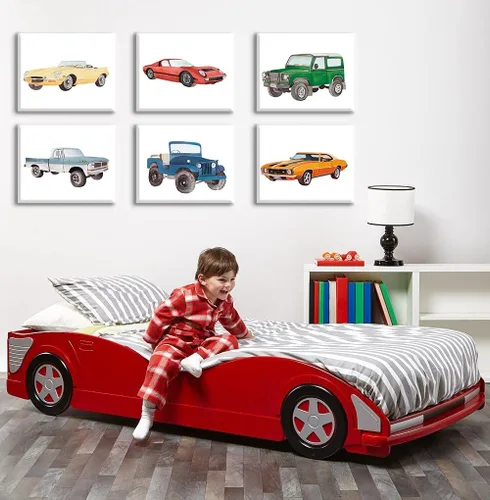 Vista 2 de XUOIAYNB Impresiones artísticas clásicas de acuarela para automóvil, diseño retro de carreras todoterreno, lienzo enmarcado para pared