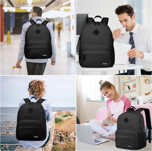 Vista 7 de Mochila para la escuela, adolescentes, niños y niñas, mochilas casuales Negro
