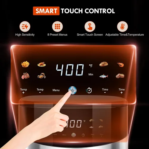 Vista 2 de Freidora de aire digital inteligente de 6.5QT, ventana visual, 8 recetas preestablecidas para comida rápida y fácil, aperitivos, postres, plato