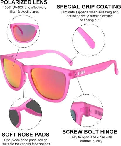 Vista 4 de EPHIU Lentes de sol polarizados para hombres y mujeres, lentes de espejo unisex para correr, senderismo, ciclismo, sin rebote, sin deslizamiento
