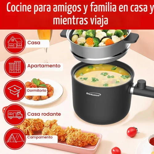 Vista 7 de Brentwood Cocina eléctrica multifunción para ollas calientes y vaporizador de alimentos con revestimiento de cerámica antiadherente de cerámica