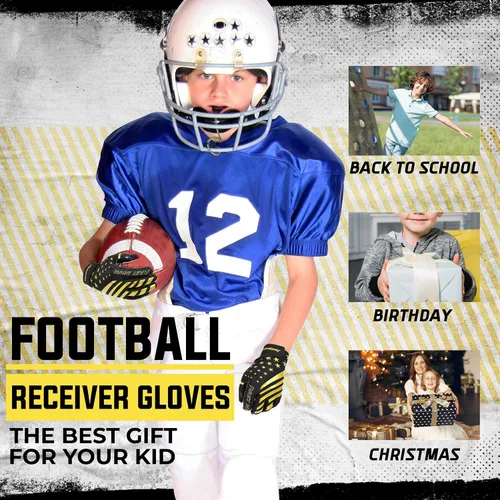 Vista 6 de HANDLANDY Guantes de fútbol americano juvenil para niños y niñas, guantes de receptor abierto pegajosos para niños, guantes de fútbol americano