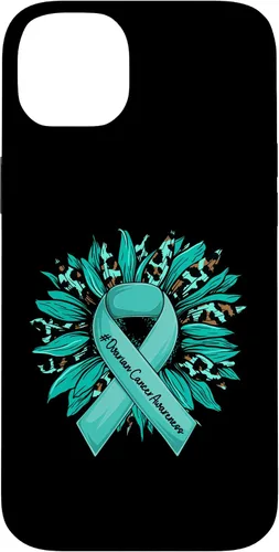 Vista 15 de Leopard Sunflower Teal Ribbon Ovarian Cancer Awareness Case for iPhone 16
