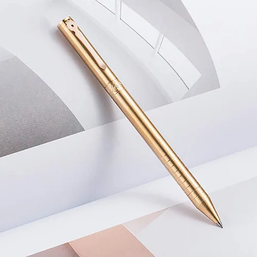 Vista 3 de Pluma retráctil de latón macizo de repuesto giratorio, bolígrafo de firma de bolsillo EDC con clip