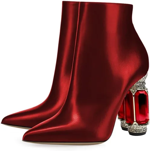 Vista 116 de FSJ Botas de tacón alto con punta puntiaguda para mujer, con tacón alto, con cremallera lateral brillante, estilo casual, para uso diario, zapatos