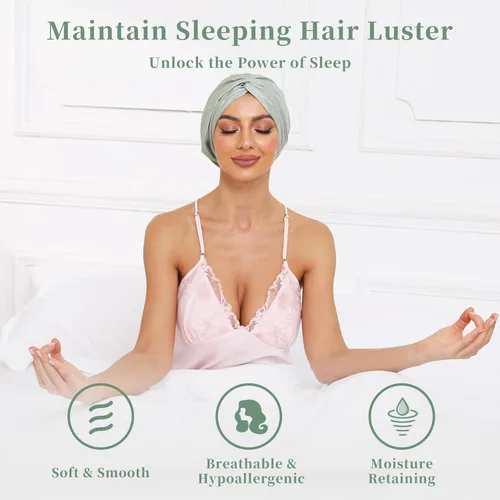 Vista 57 de Gorro de satén de seda ajustable para envolver el cabello para dormir, gorro de dormir de doble capa, turbante nocturno para cabello largo y rizado
