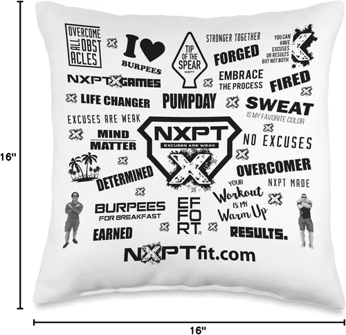Vista 4 de NXPT Fitness Studio Collection NXPT Fitness - Almohada de gimnasio con eslogan motivacional de San Diego, 16 x 16 pulgadas, multicolor