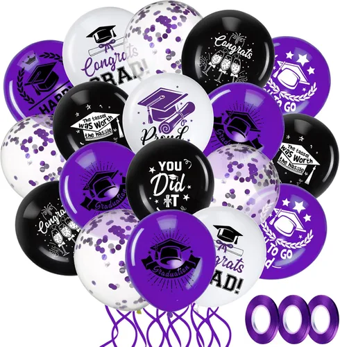 Vista 9 de Honoson 72 globos de fiesta de graduación, color verde y negro, decoración de graduación de 2026, globos de látex de felicitaciones, suministros