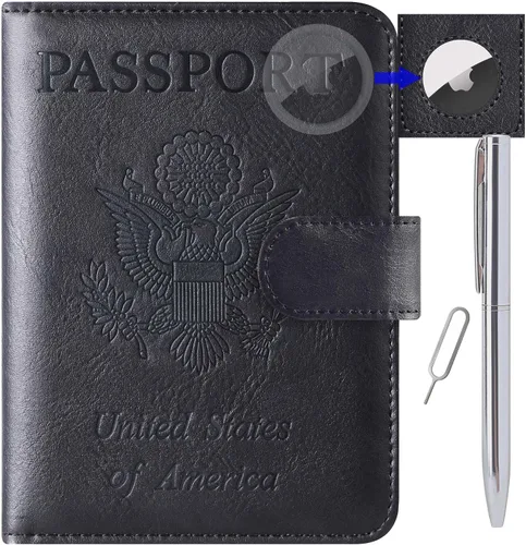 Vista 17 de LOHASLIFE Soporte para pasaporte para viajes, cartera con bloqueo RFID para 116#Negro