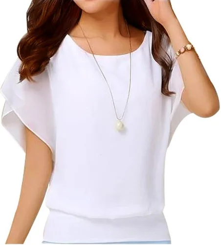 Vista 38 de VIISHOW - Blusa de gasa y de manga corta para mujer, estilo holgado y casual Negro