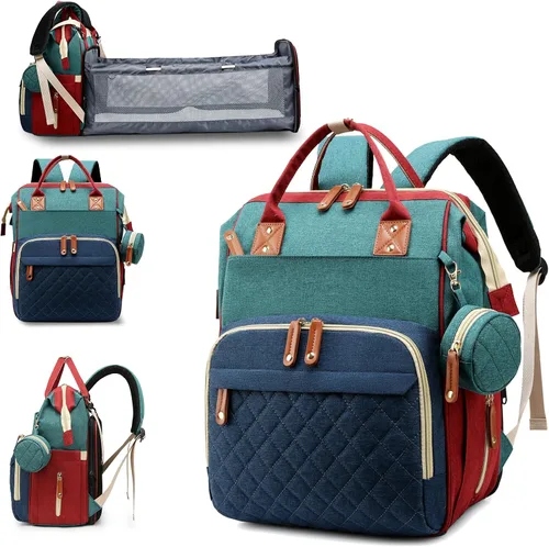 Vista 13 de Bolsa de pañales con cambiador, mochila de pañales 3 en 1 para bebé, Azul