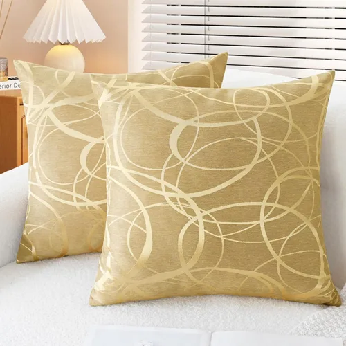 Vista 9 de CaliTime Fundas de Almohadas Decorativas Paquete de 2 Modernas Brillantes y Opacas Contraste Círculos Anillos de Acento Geométrico Fundas de Cojines