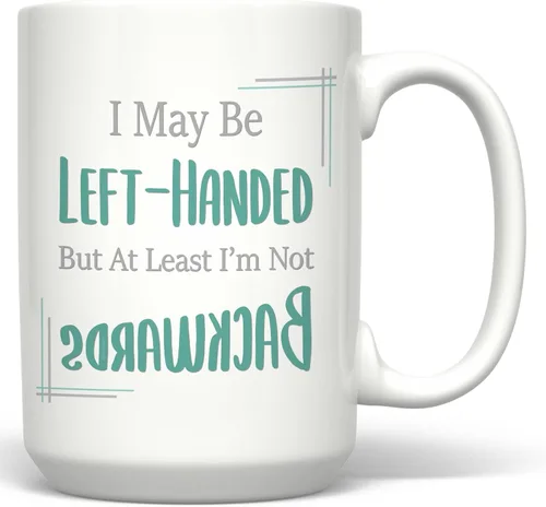 Vista 5 de PixiDoodle Taza de café para zurdos – Divertido día de zurdos (11 onzas, negro)