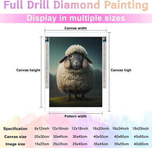 Vista 2 de Kits de pintura de diamantes 5D para adultos principiantes, imagen de cordero de cara negra, pintura con diamantes de cuentas, puntos, gema