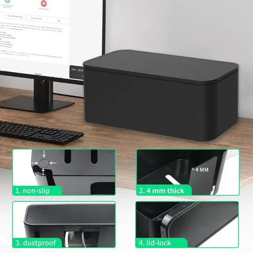 Vista 3 de Caja organizadora de cables, organizador de cables para regletas de alimentación, protector de sobretensiones, cable de extensión y gestión
