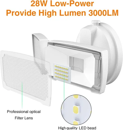 Vista 2 de Lepower Reflector LED de 3,000 lm para exteriores, de seguridad, controlada por interruptor, de 28 vatios con 2 cabezales ajustables, 5,500 K