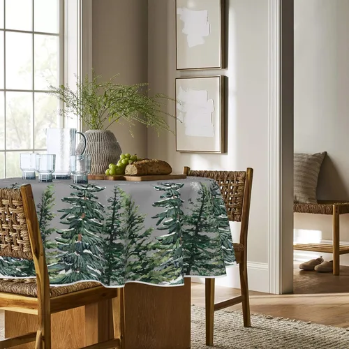 Vista 15 de Horaldaily Mantel de Navidad rectangular de 52 x 70 pulgadas con árboles de Beige