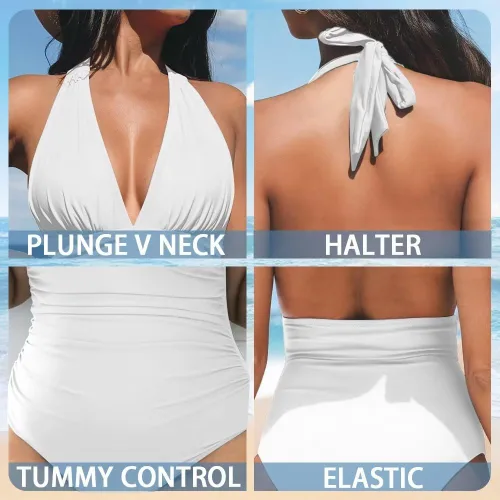Vista 6 de Veniyate Traje de baño de una pieza para mujer, cuello en V, control de abdomen, talla grande, S-3XL