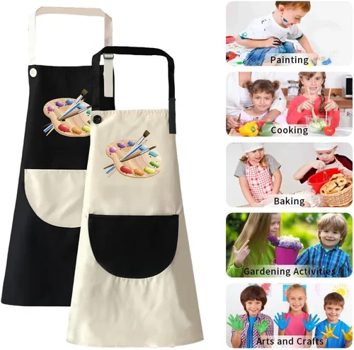 Vista 4 de Delantal para niños, paquete de 2 delantales de pintura para niños y niñas, delantales para niños, pintura, cocina, horneado, arte y manualidades