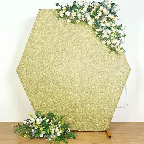 Vista 8 de Efavormart - Cubierta de fondo hexagonal de elastano de 2 lados color champán de 8 x 7 pies