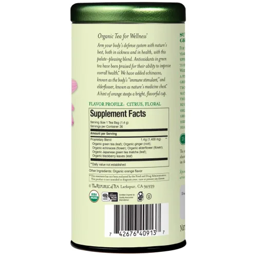 Vista 4 de The Republic of Tea Té verde SuperGreen de inmunidad orgánica, 36 bolsas de té, apoyo para el bienestar, sin gluten