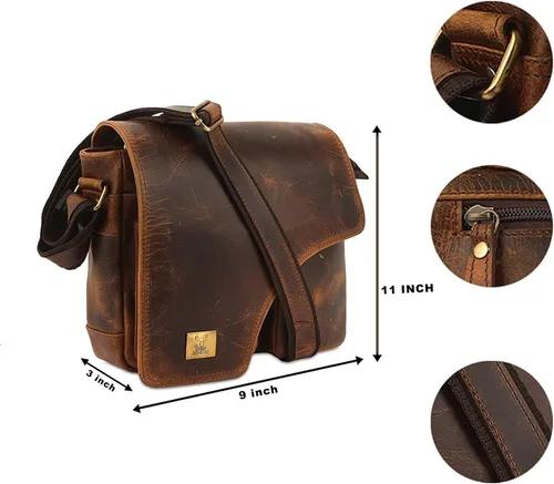Vista 3 de WILD HOOK Bolso bandolera de cuero auténtico, bolso bandolera para viajes, trabajo, negocios, hombres y mujeres, Marrón Vintage