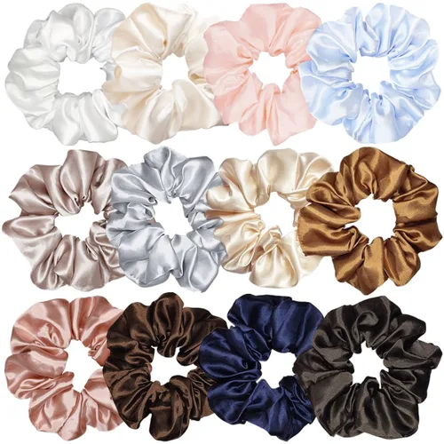Vista 34 de Sufermoe 12 bandas elásticas para el cabello de seda satinada, color azul surtido de 4.5 pulgadas para mujeres y niñas