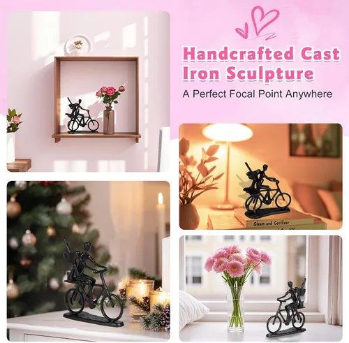 Vista 6 de Kresecioo Estatua Romántica de Pareja y Bicicleta Genial, Escultura de Hierro Fundido para Decoración, Regalos de Amor para Aniversario de Boda