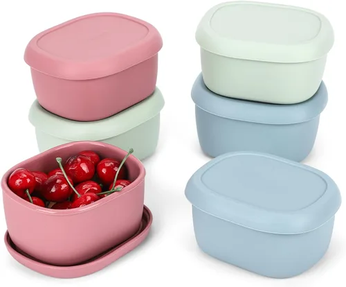 Vista 11 de 4 recipientes de silicona de 7 onzas para niños, pequeños recipientes de alimentos con tapas, contenedor de frutas para el almuerzo, contenedor
