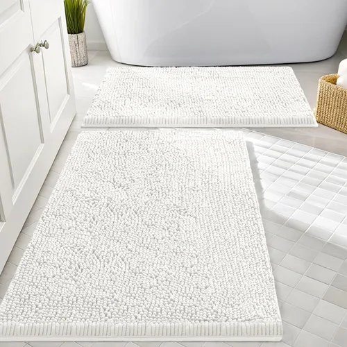 Vista 114 de Juego de alfombras de baño Smiry de 2 piezas, suave alfombra absorbente de chenilla y juego de alfombra en forma de U para inodoro, alfombra de baño