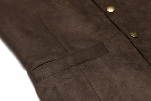 Vista 5 de COOFANDY Chaleco de traje de cuero de gamuza para hombre, chaleco occidental casual, chaleco ajustado