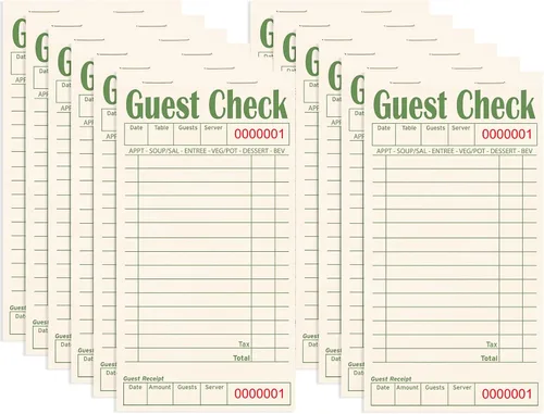 Vista 15 de Libros de cheques de invitados para servidores, bloc de notas de servidor, paquete de 12, papel de color natural, bloc de notas para camarera