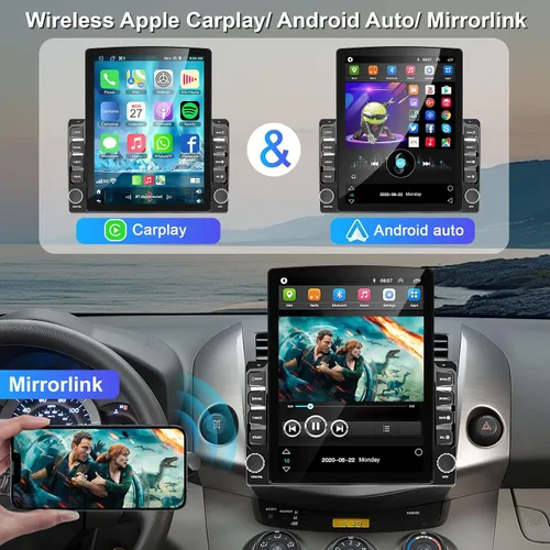Vista 3 de Radio de coche doble DIN universal de 9.7" con unidad principal de pantalla táctil, soporte para carplay inalámbrico y Android auto, soporte