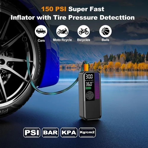 Vista 3 de WEOLULI Arrancador de batería de coche con compresor de aire 2000A 150PSI Negro