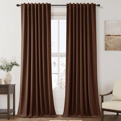 Vista 49 de Nanspring Cortinas de lino 100% opacas para dormitorio, 96 pulgadas de largo, con pestaña trasera, bolsillo para barra, aislamiento térmico, cortina