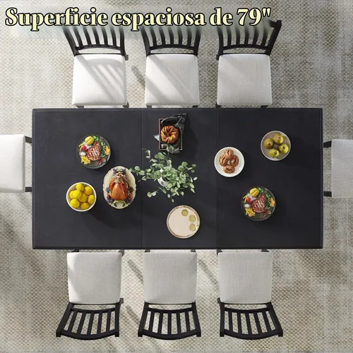 Vista 3 de AMERLIFE Mesa de comedor de granja de 79 pulgadas para 6 a 8, mesa de comedor rectangular grande de madera maciza con patas cónicas romanas, mesa