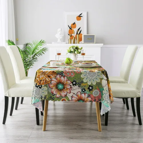 Vista 3 de HMS Happy Memories Mantel de diseño original con impresión artística de dibujo a mano, lavable, resistente al agua, de microfibra, decorativa