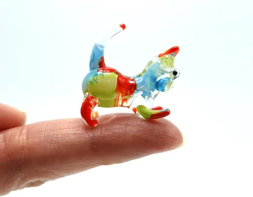 Vista 8 de Figura de cristal en miniatura de gato pequeño, animal de vidrio soplado hecho a mano, bonita escultura de gato coleccionable, regalo de decoración