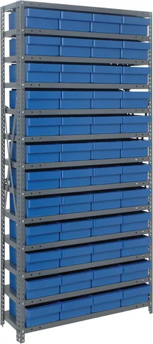 Vista 580 de Quantum QSBU-245BK Heavy Duty Shelving Unit with (7) Shelves and (24) QUS245 Black Bins for Garage Warehouse Storage Distribution 400 lb Load
