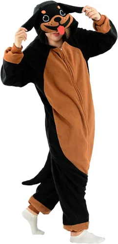 Vista 5 de XIGUAGUO Pijama de perro Rotttweiler para adultos disfraz de animal ropa de dormir para hombres mujeres niñas niños y adolescentes