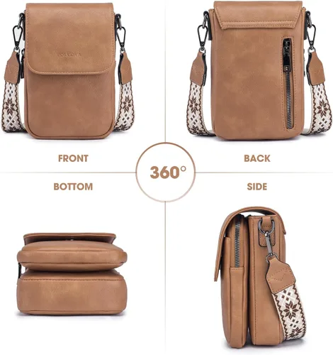 Vista 3 de POIUGOYA Bolsos cruzados pequeños para mujer, a la moda, de cuero, con triple compartimento, para teléfono celular, con correa ajustable
