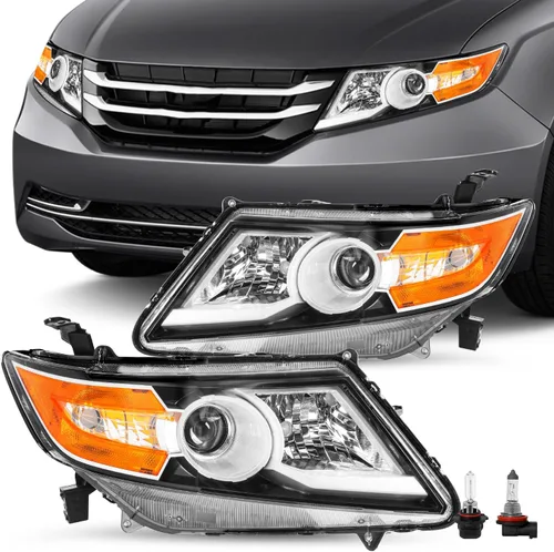 Vista 7 de JSBOYAT Conjunto de faros delanteros de repuesto para Honda Odyssey 2011-2017, estilo OE, carcasa negra, con reflector ámbar (L+R) Faros