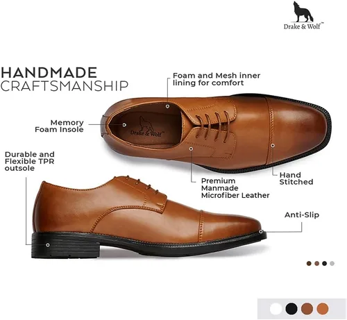 Vista 6 de Drake & Wolf Handmade Mens Oxford Shoes - Mens Dress Shoes - Classic Manmade Microfiber Leather Oxfords for Men Casual Dress Shoes - Comfortable