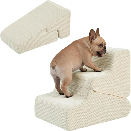 Vista 18 de Rampa para perros para cama, escaleras extra anchas de 20 Beige