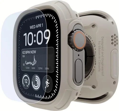 Vista 13 de elkson para Apple Watch Ultra de 49mm Series 3/2/1 Estuche con Parachoques y Protector de Pantalla de Vidrio Templado, Serie Quattro Max Resistente