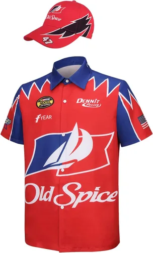 Vista 3 de Disfraz de Ricky Bobby de manga corta, camisa y gorra, traje para hombres y adultos, Talladega Nights Wonder Halloween Cosplay Props